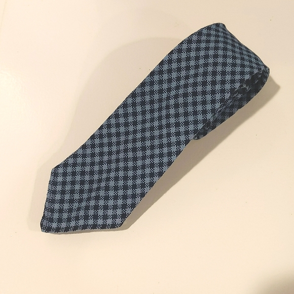 Vintage Nathan Fisch Blue Checker Neck Tie. Wool - Picture 2 of 3